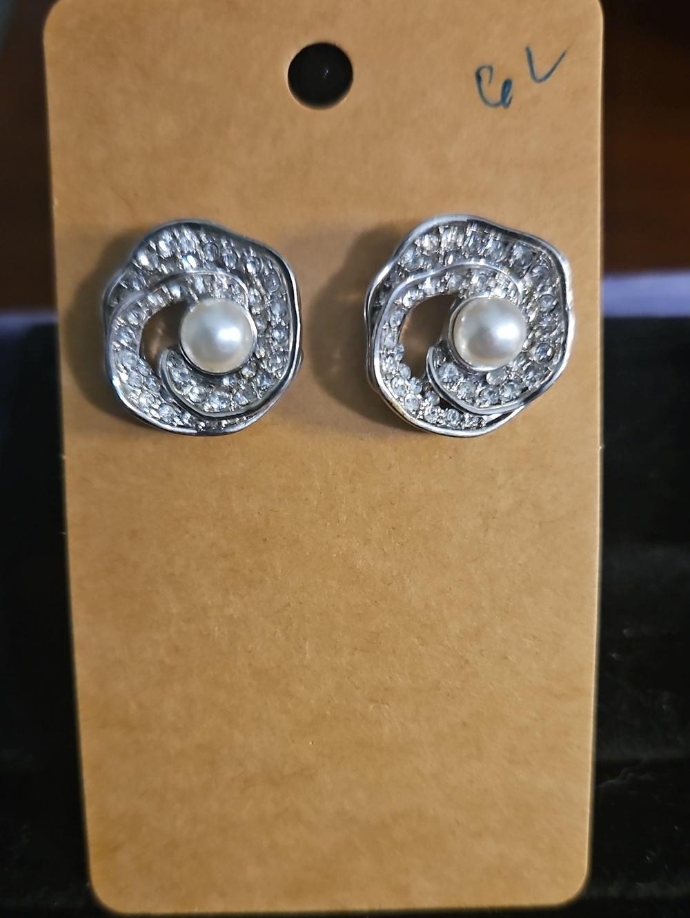 Silver Pearl & Crystal Swirl Stud Earrings for Women